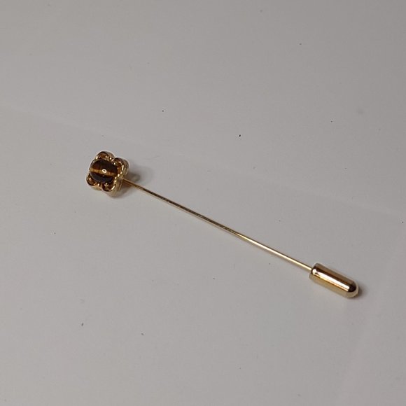 Gold Tone And Brown Cute Vintage Stick Pin - Picture 1 of 10